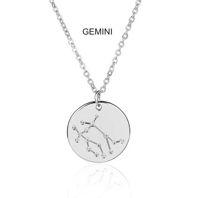 Ingemark 12 Zodiac Constellations Pendant Choker Necklace Birthday Gift Personalized Crystal Leo Libra Women Long Chain Necklace - Окраска металла: Gemini Silver