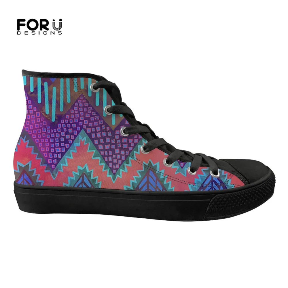 

FORUDESIGNS High Top Flats Women Canvas Shoes Stylish Chevron Pattern Casual Women's Sneakers Spring Breathable Vulcanized Shoes
