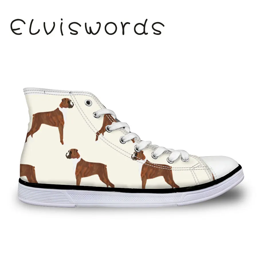 

Women's High-top Vulcanized Shoes Canvas Shoes Fashion Boxer Dog Printed Lace-up Flat Casual Shoes Student Sneaker