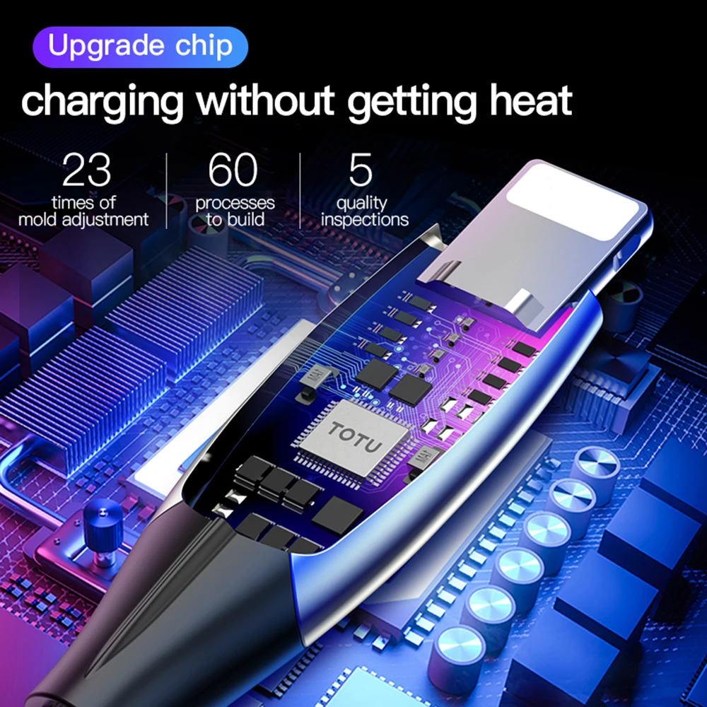 Usb кабель TOTU 2.4A светодиодный нейлоновый для iPhone 11 Pro Max XR X Xs 5 5S 6 6s 7 8 Plus шнур быстрой