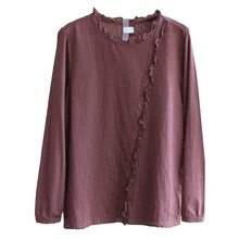 Повседневная хлопковая льняная женская футболка с длинными рукавами, Женская свободная футболка, хиппи бохо, осенняя Осенняя рубашка с оборками для женщин, туника, топы