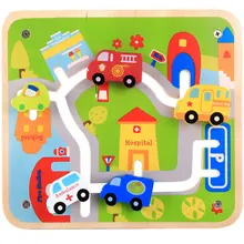Дошкольное образование обучающая горка головоломка дети деревянные игрушки для детей пазл лабиринт автомобиль школьный автобус больницы интеллект