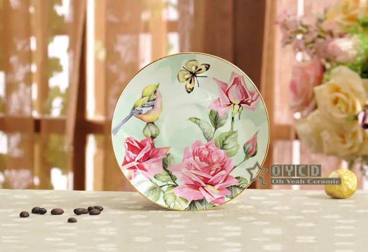 Фарфоровая чайная чашка с блюдцем ультра-тонкий костяной фарфор цветы и птицы узор дизайн контур в золотой кофейной чашке и блюдце набор