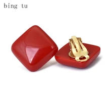 Bing Tu минималистичные красные желтые серьги-манжеты для ушей, Геометрические Квадратные клипсы для женщин, полимерные серьги без пирсинга, свадебные ювелирные изделия
