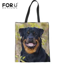 FORUDESIGNS/Милая 3D животное собака Ротвейлер женская льняная сумка сумки Экологичная хозяйственная сумка для студентов девочек Повседневная тканевая сумка