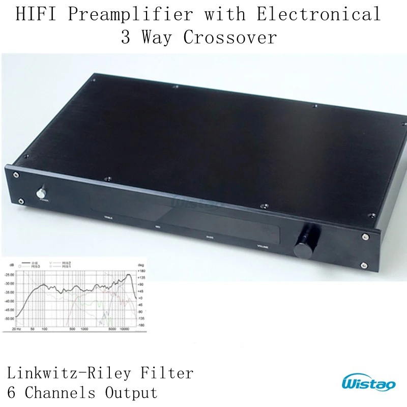 Hi-Fi предусилитель с электронный 3-х полосная кроссовер Linkwitz-Riley фильтр 6Chs Выход Кроссовер-точка 310 Гц/3,1 кГц класс A Мощность
