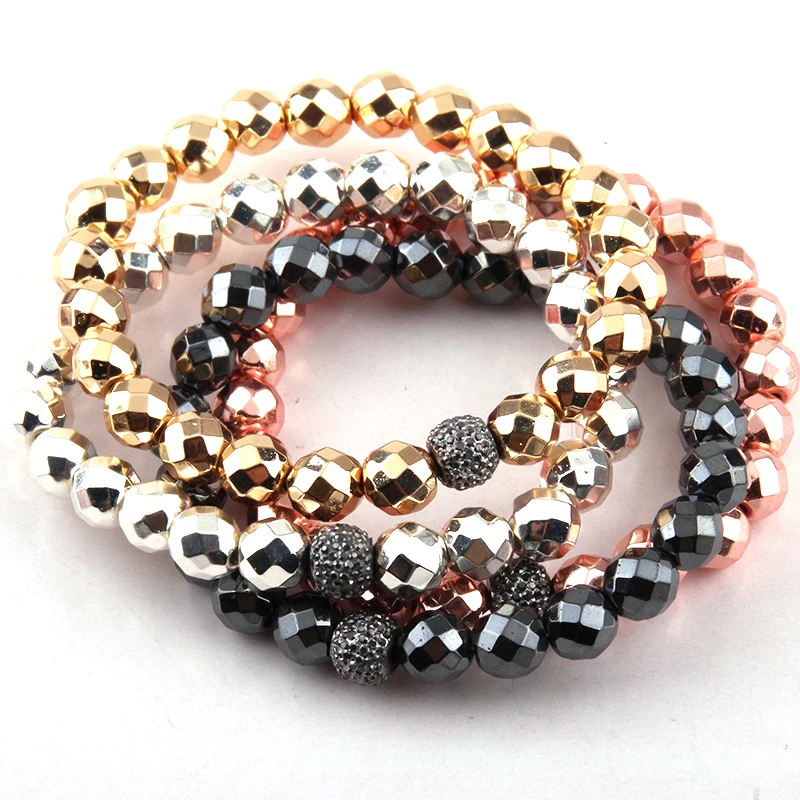 

Free Shipping Fashion 8mm Four Color Faceted Hematite Stone Ball Bracelets