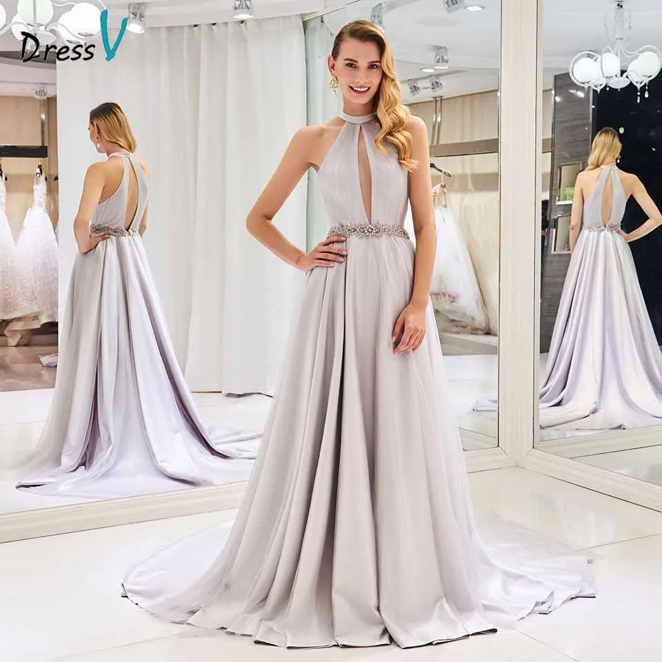Элегантное ТРАПЕЦИЕВИДНОЕ свадебное платье Dressv с глубоким вырезом и бисером со
