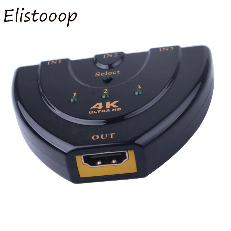 Мини-коммутатор elistoooop 4 K, 3 порта, HDMI коммутатор, HDMI сплиттер, 3D, три HD видео-переключателя, 1.4b, 4 K, HDMI сплиттер, HDMI