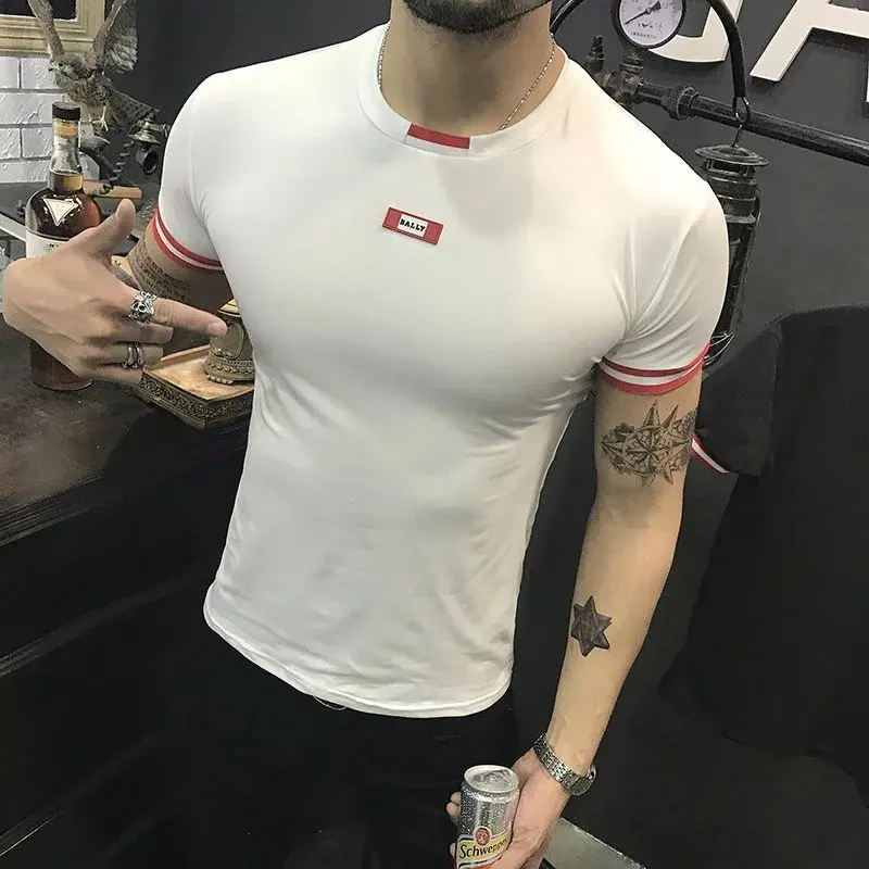 

2019 explosion of men's T-shirts Fashion versatile slim short-sleeved fitness and leisure men's clothing