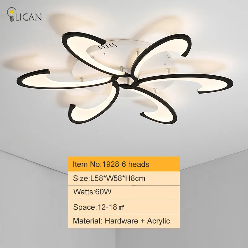 LICAN Modern LED Ceiling Lights for Living room Bedroom luminaire plafonnier Lampara de techo Modern Ceiling lamp Fixtures - Цвет корпуса: 6 heads Black body