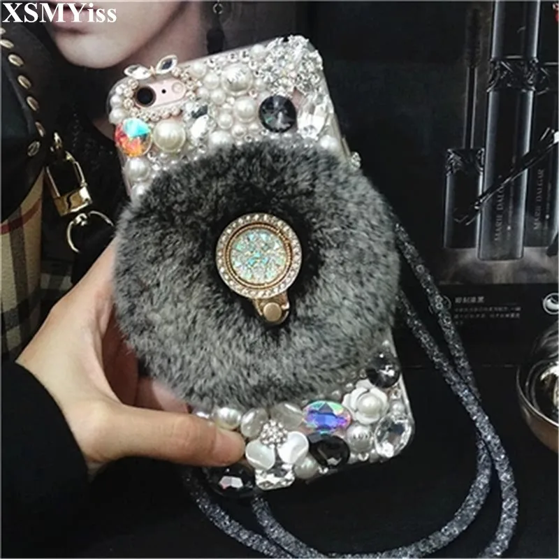 

Luxury Bling Warm Soft Beaver Rabbit Fur Hair Gem Ring Buckle Phone Case For Samsung j5 j7 j6 j8 A5 A7 A8 A6 PLUS 2017 2018 A80