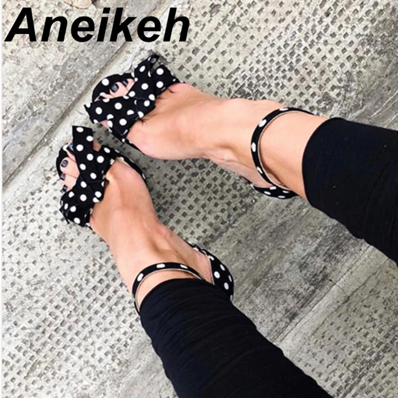 

Aneikeh Fashion Butterfly-knot High Heels Women Sandals Buckle Strap Ankle Strap Pumps Peep Toe Thin Heels Dress Lady Shoes