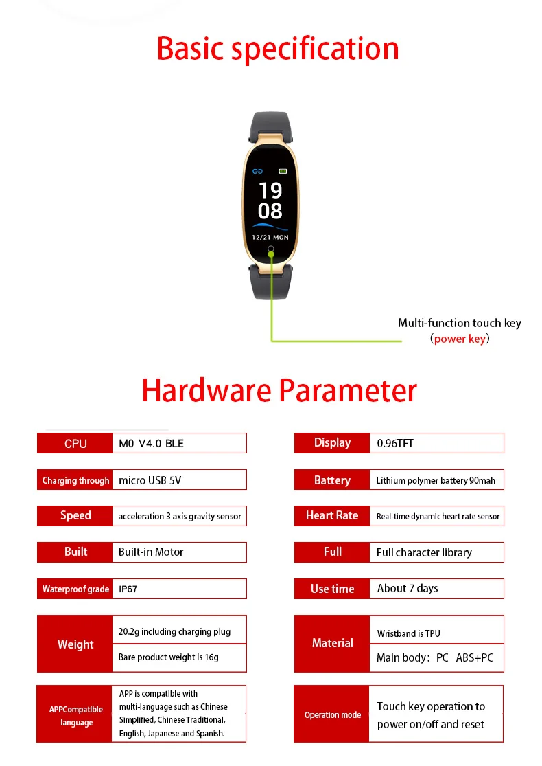 DEMOR KB03 женские Смарт-часы, фитнес-браслет, трекер активности, браслет, соединяющий пульсометр, браслет для леди, iPhone, Android