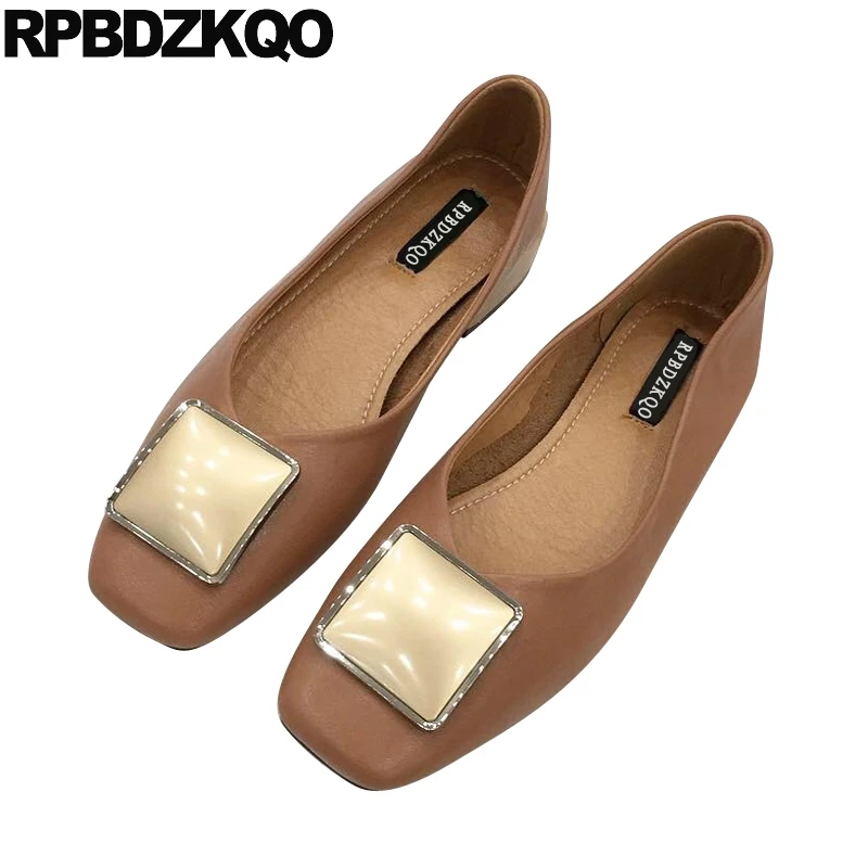 

Soft Ballet Flats Women Designer Brown China Metal Casual Cheap Dress Latest Slip Resistant Square Toe Ladies Walking Ballerina