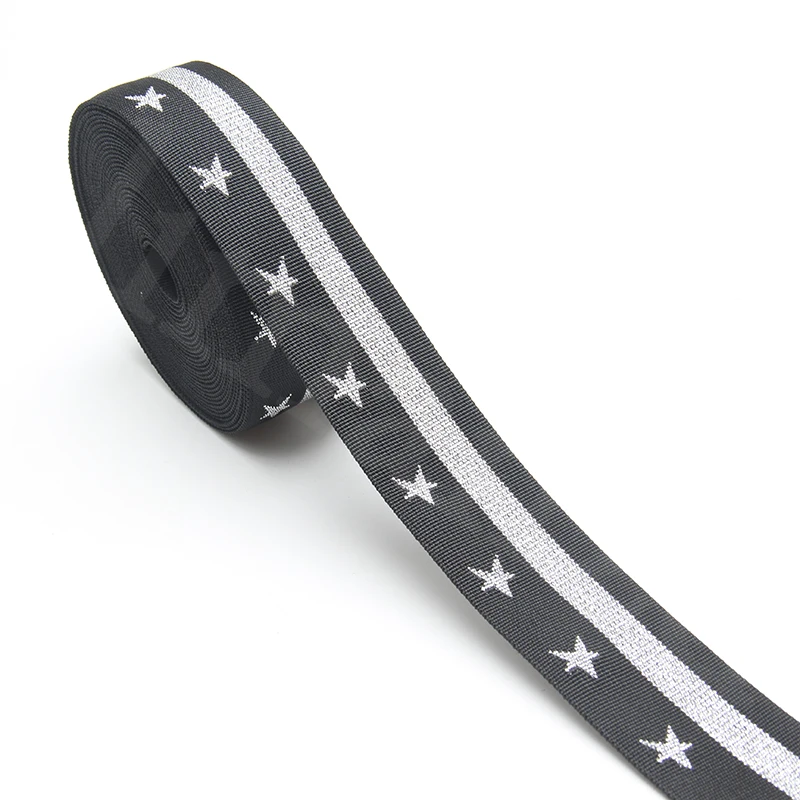 

high quality jacquard webbing polyester tape with silver line with 5 star 50mm