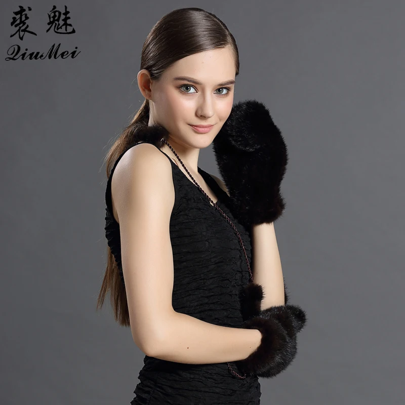 QiuMei, зимние перчатки для женщин, роскошный бренд, новинка, настоящие однотонные женские зимние перчатки, теплые варежки, русская норка, меховые перчатки