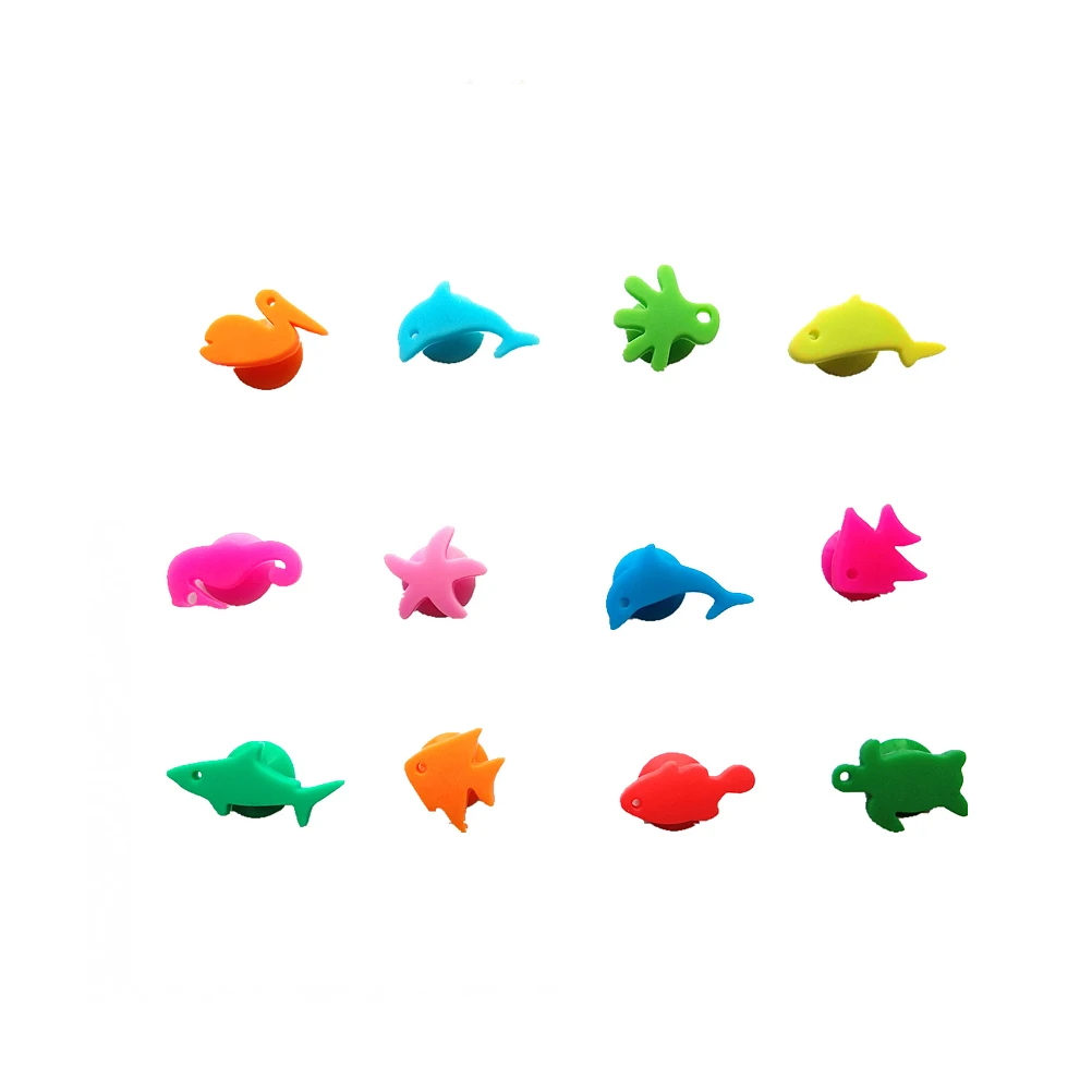 12pcs Silicone Marine Animals Wine Glass Marker Creative Drinking Cup Identifier Party Cup Sign(Mixed Colors