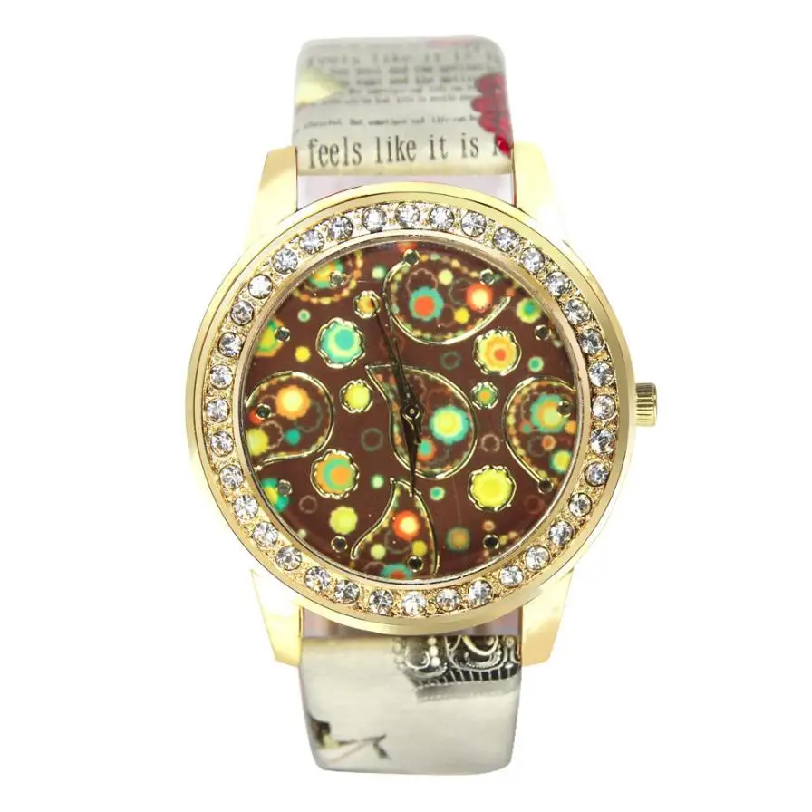 

2018 High Quality Ladies Watch Women Luxury Watches Oil Painting Pattern Leather Band Analog Quartz Vogue Watch 40p