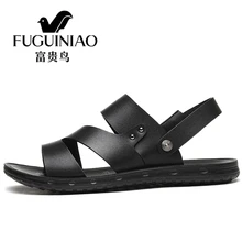 FUGUINIAO/Брендовые мужские сандалии из натуральной кожи; модные шлепанцы; Мужская дышащая летняя пляжная обувь; сандалии; повседневная мужская обувь