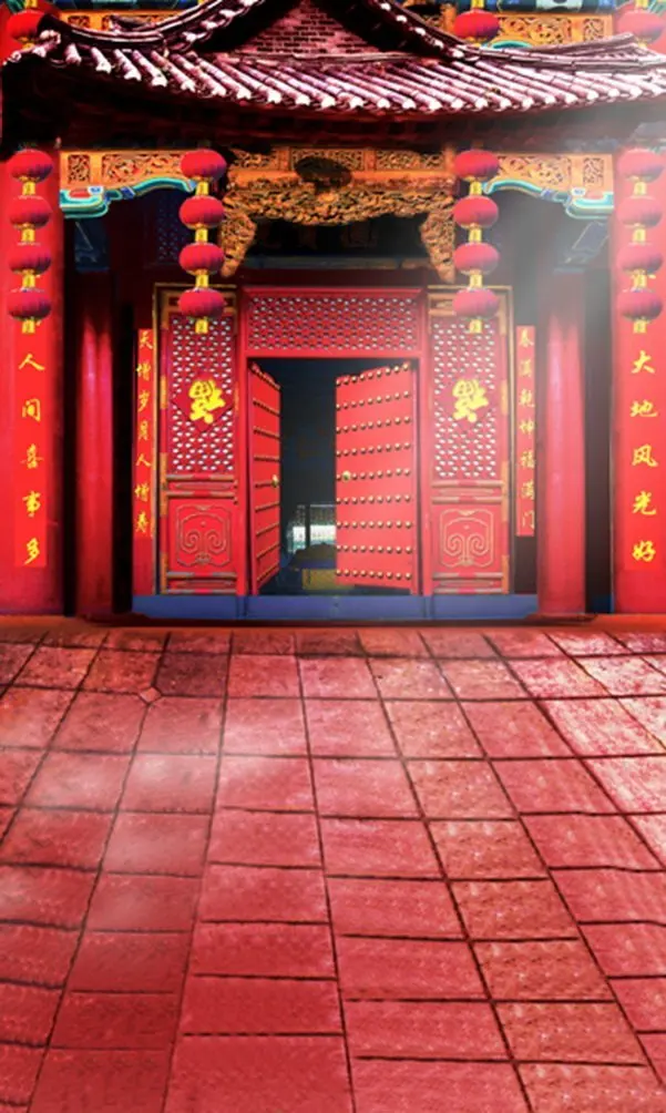 

Chinese Traditional Red Stone Floor Door House Photography Backdrops Photo Props Studio Background 5x7ft