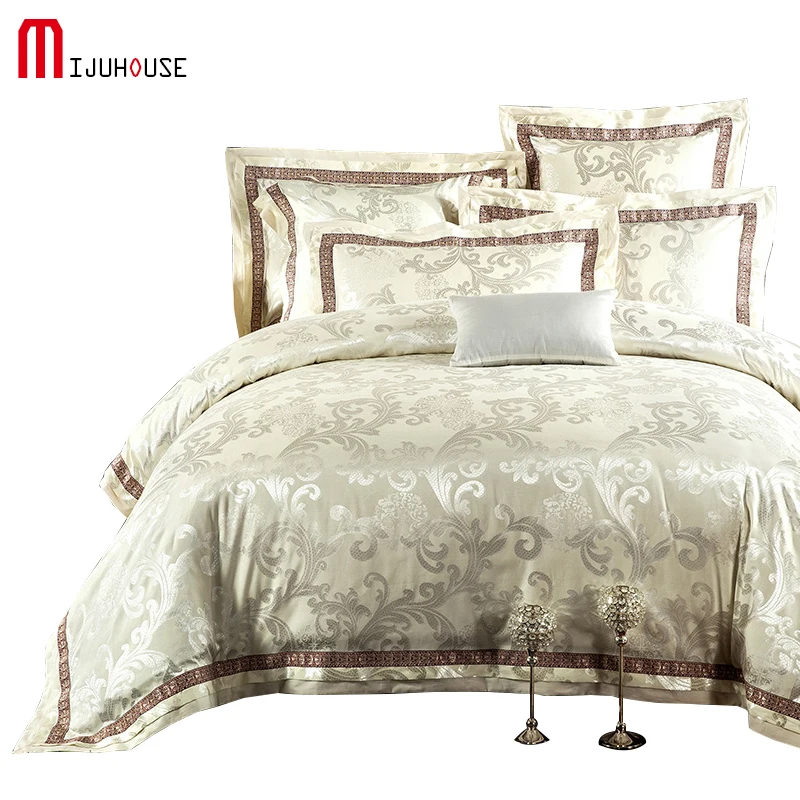 

100% Cotton Sateen Jacquard Designer Bedding Sets Queen King Size Bed Bedclothes Duvet Cover Sheet Set Pillowcases 4Pcs Set