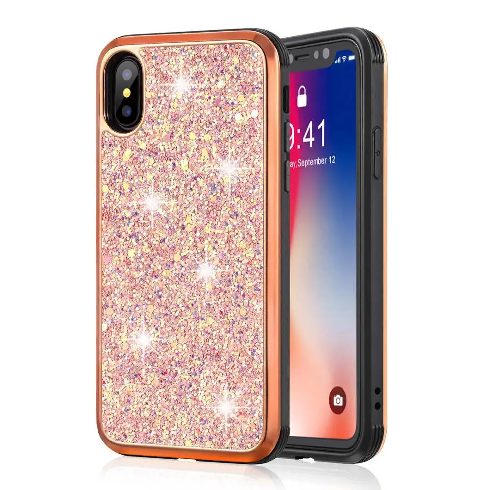 

Luxury Glitter Bling Phone Case For iPhone XSMAX XR XS X 8 7 6 6S Plus Dual Layer Shine Soft Back Cover For iPhone 7 Plus Coque
