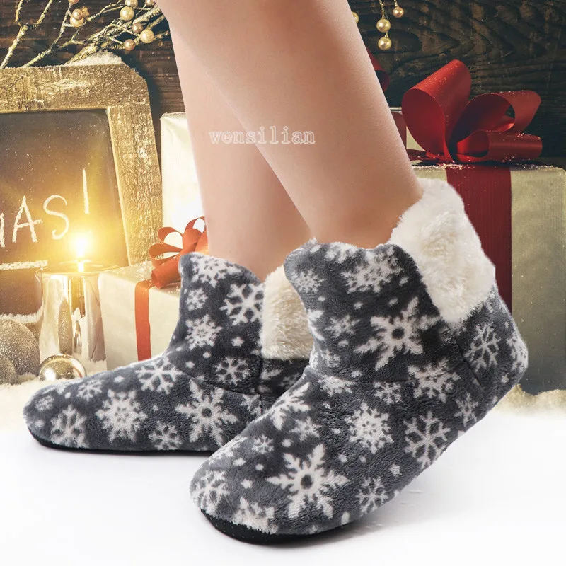 Зимние тапочки; женская домашняя обувь; меховые шлепанцы; теплые пушистые тапочки; домашние тапочки со снежинками; рождественские тапочки; pantoufle femme