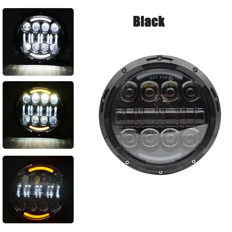B 80W black Мотоцикл 7 дюймов светодиодный фонарь " светодиодный DRL H4 Halo Кольцо Янтарная Поворотная сигнальная фара для JeepJK TJ Touring Lada 4x4 Yamaha Niva - Цвет: B 80W black