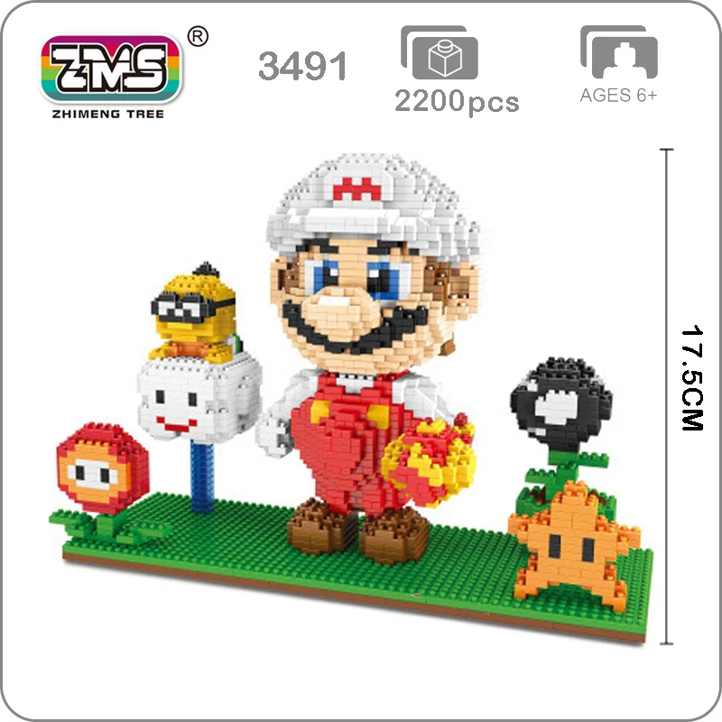 

ZMS 3491 Game Super Mario Fire Mario White 3D Model 2200pcs DIY Diamond Mini Building Small Blocks Bricks Assembly Toy no Box