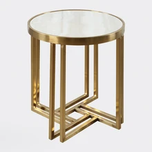 Stainless steel round marble side table modern minimalist small coffee table metal custom sofa side table renmen side table walnut