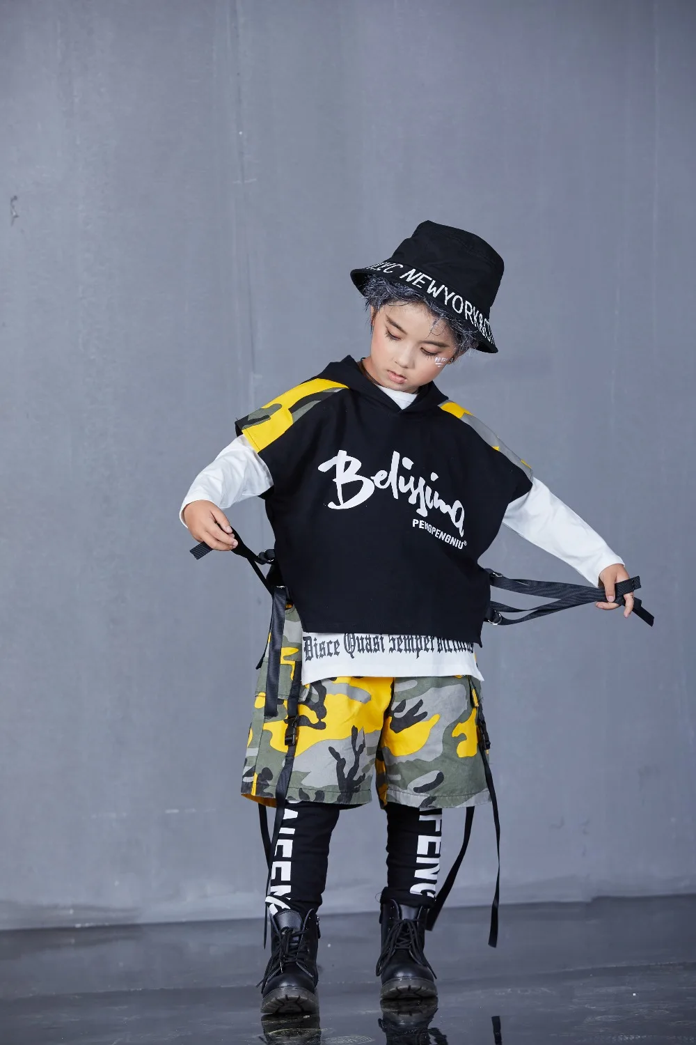 Spring Autumn Boys Girls Street Dance Clothes Suit Children's Fashion Print Performance Tracksuit Kid Hip-Hop Sportswear Outfit (69)