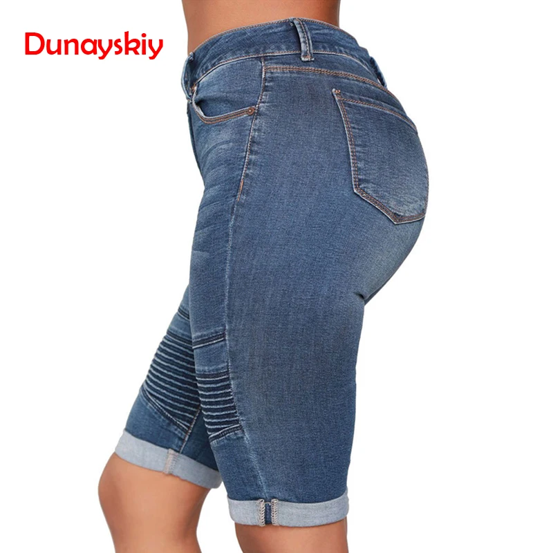 Skinny Jeans Women Middle Rise Elastic Denim Shorts Female Summer Knee Length Curvy Stretch Short Jeans Pants 2019 New Spring