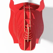 Модель носорога деревянный подвесной на стену маленький rhino red morden art 3d деревянная модель