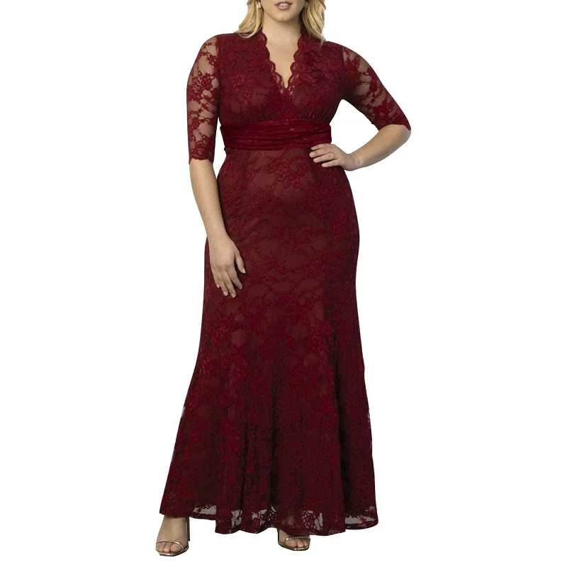 

Women Plus Size 7XL 8XL 9XL V Neck Half Sleeve Lace Maxi Dress robe grande taille femme Plus size dresses for women 4xl 5xl 6xl