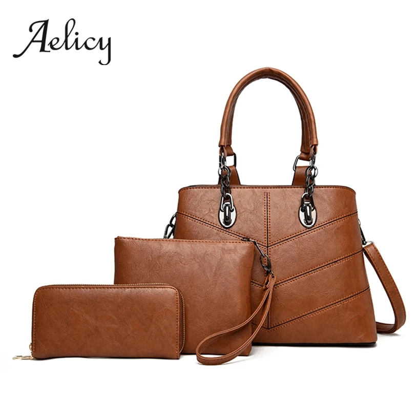 

Aelicy 2019 New Women Bags Set 3 Pcs Leather Handbag Women Large Tote Bags Ladies Shoulder Bag Handbag+crossbody Bag+Purse