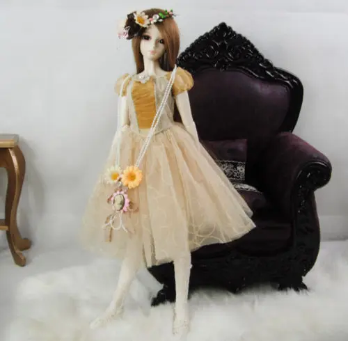 Accept custom New Sweet Golden Lace Princess Dress/Skirt/Outfit 1/3 1/4 Big girl SD MSD BJD Doll Clothes | Игрушки и хобби