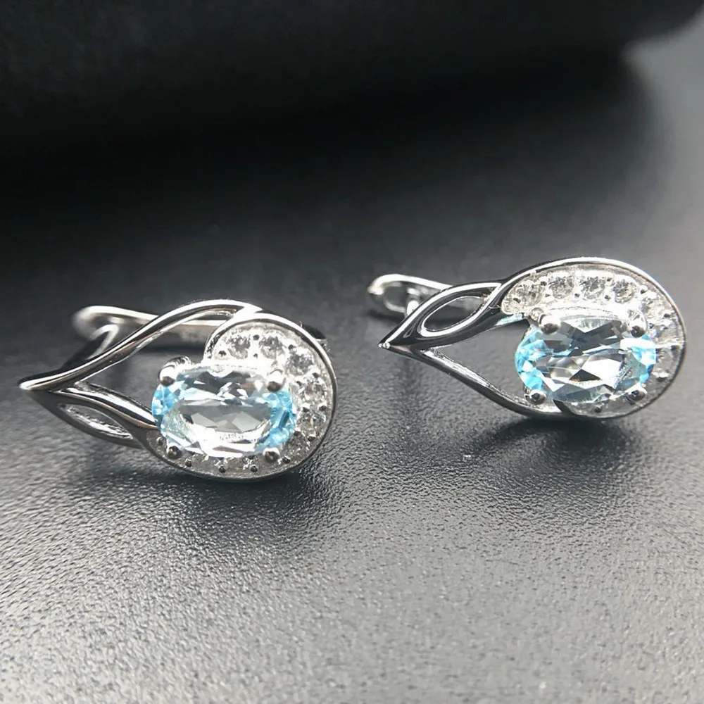 Hutang Небесно-Голубой топаз серьги натуральный драгоценный камень ...