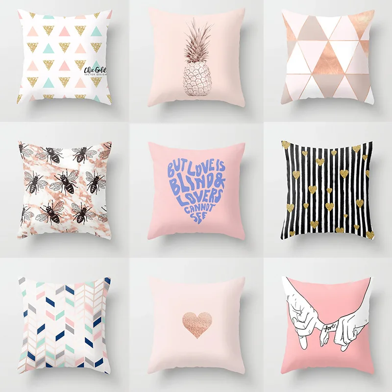 

Nordic Cushion Covers Pink Geomertic Pillow Cases Cushion Covers Polyster Cushion Cover 45x45cm Hand by Hand Love