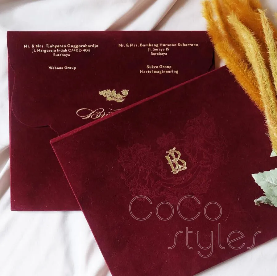  Cocostyles personalized premium vintage foiling velvet wedding invitation with foiling logo and env - 32878253349