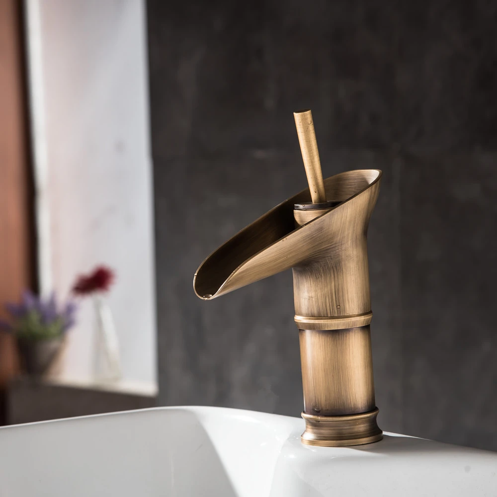 Antique Wine Glass Single Lever waterfall Bathroom Basin Faucet Brass Antique Hot and Cold bathroom Sink Mixer Taps Torneira Mic20