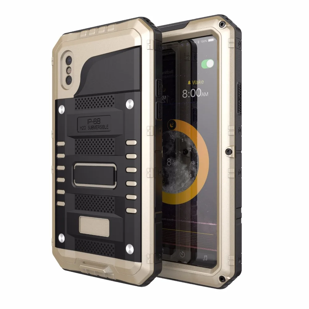 ルーフィーヘビーデューティショックプルーフIP68防水フルシールアルミメタルドゥームアーマーカバーケースiPhone 7 8プラスX 5S SE 6 6S