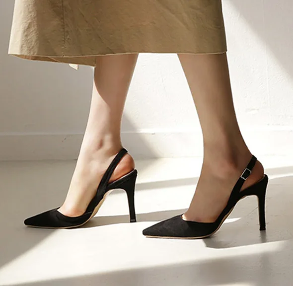 LIHUAMAO Suede women stiletto heels sandals summer back strap pointed toe thin heel ladies sandals pumps slingback wedges