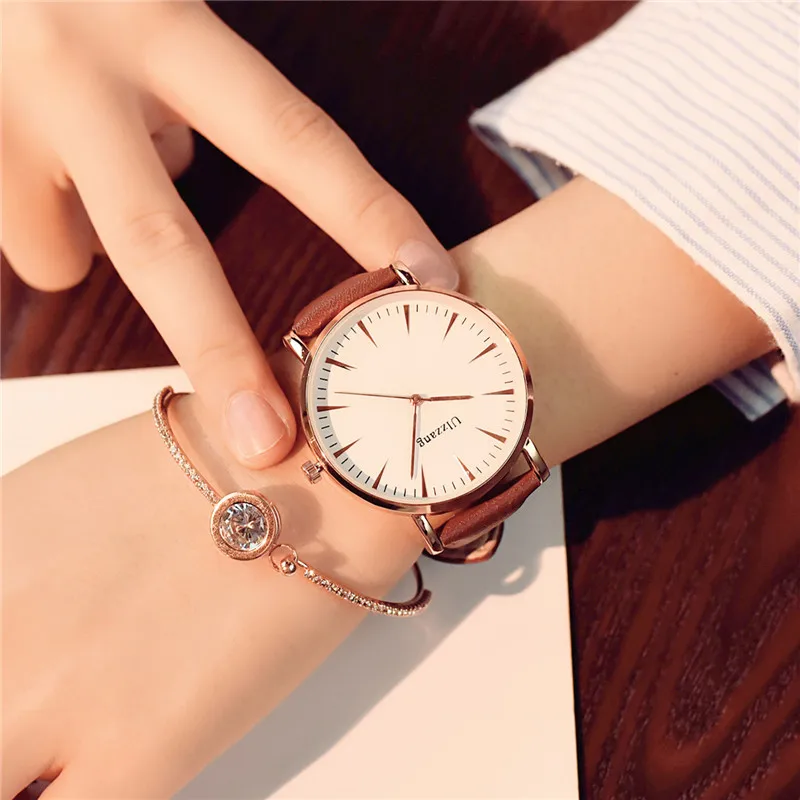 Изысканные простые женские часы, Роскошные модные женские наручные часы, Ulzzang, брендовые классические дизайнерские женские кварцевые часы Montre Femme - Цвет: Коричневый
