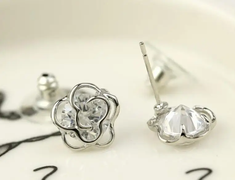 OMH купить 5 пар OFF20% серебро 18KT Белое золото Австрийские кристаллы модные Камелия Стад Серьги EH147