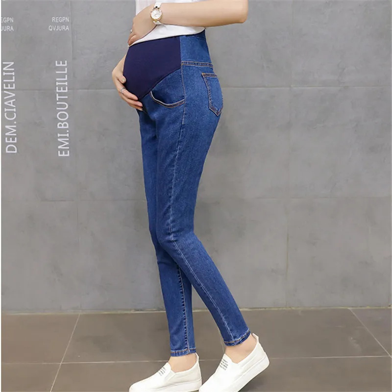 

HI BLOOM Blue Maternity Pants Fashion Elastic Abdominal Pregnant Trousers Skinny Women Long Pants Casual For Maternity Ladies