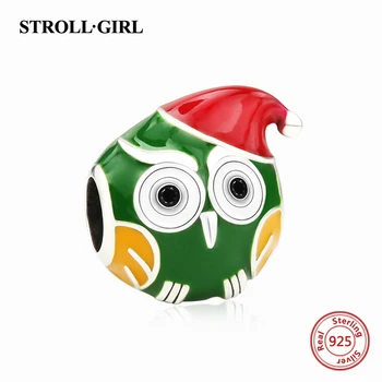 

2020 original 925 Silver cute owl Charms Beads with colorful enamel& Christmas hat Fit Authentic European Bracelet Jewelry Gift