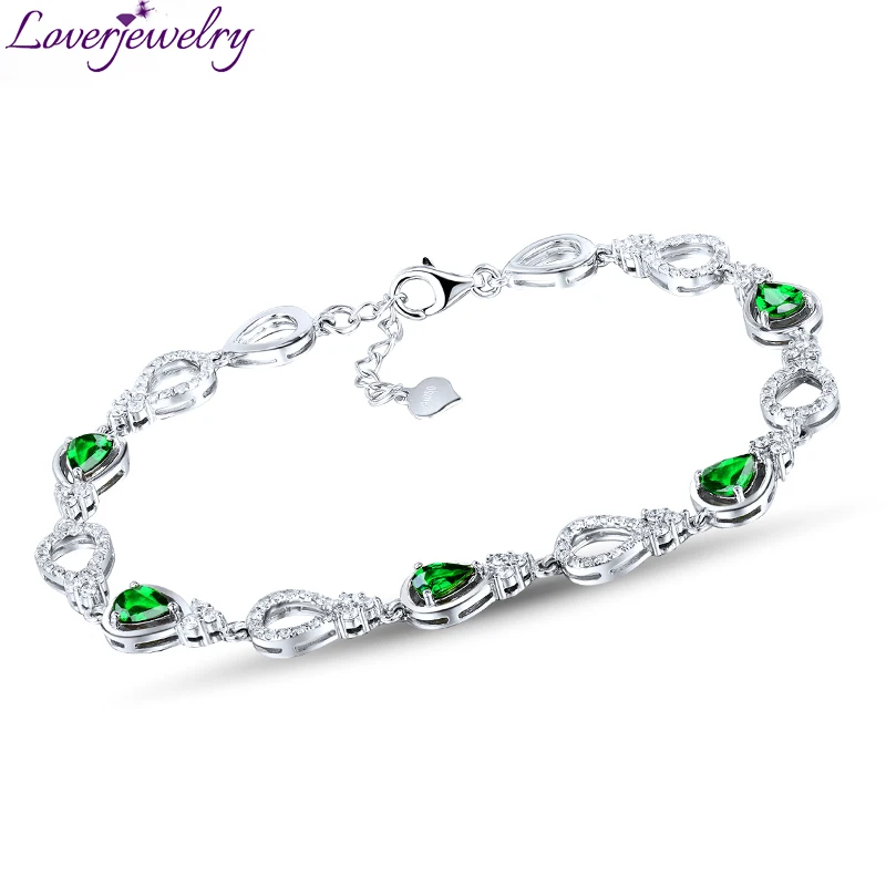 LOVERJEWELRY однотонный 18Kt браслет из белого золота Tsavorite Pear 4x5 мм натуральный