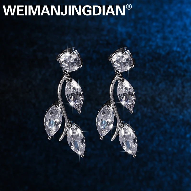 WEIMANJINGDIAN, Новое поступление, дизайн в виде листьев, кубический цирконий, CZ серьги для женщин, на винте, сзади или сзади