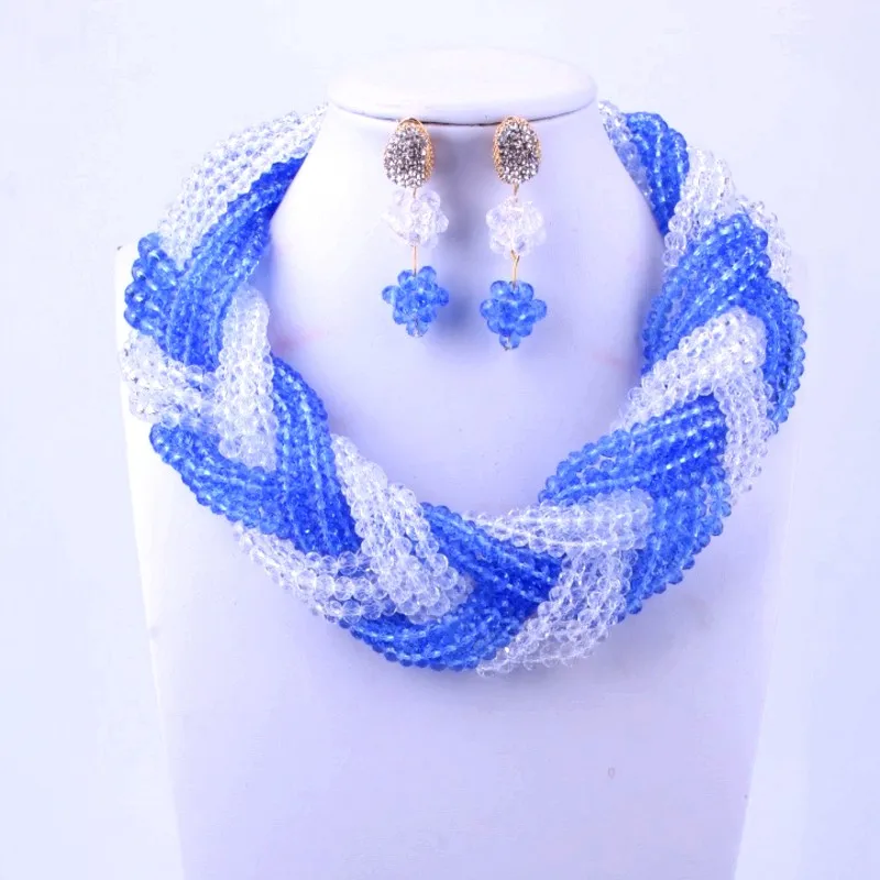 Bridal Jewellery Crystal Set Blue &amp White Costume African Jewelry Choker Design Nigeria Beads Necklace Free Shipping Hot | Украшения и